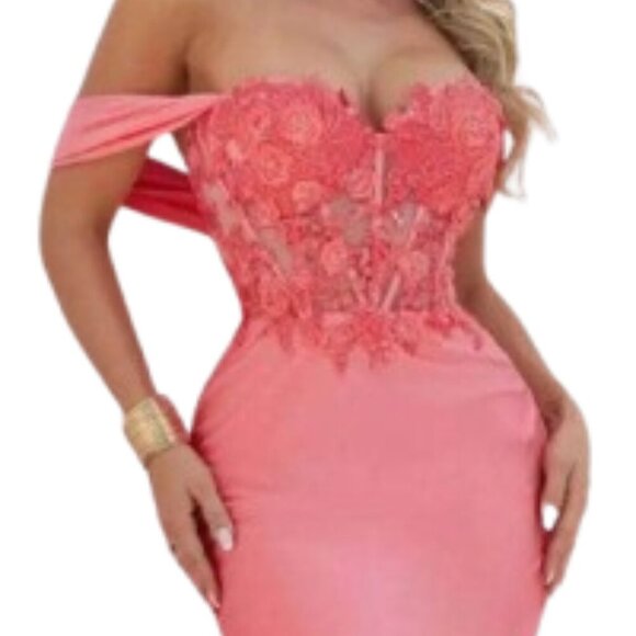 NWT Terani Couture 241P2250 Jersey Prom Dress Coral Size 6 - Picture 3 of 7